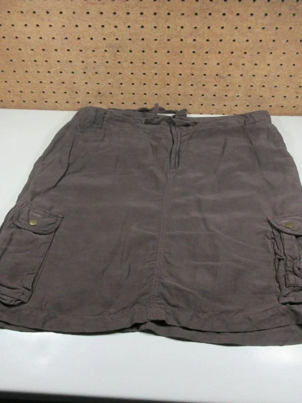 JCrew womens solid brown cargo linen silk blend knee length skirt 12